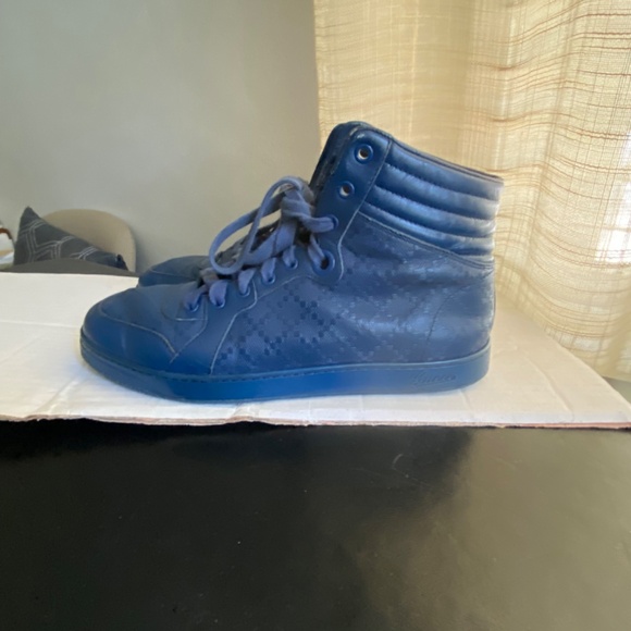 GUCCI BLUE LEATHER HI-CUT RUBBER SHOES SNEAKERS 6 - Picture 9 of 12